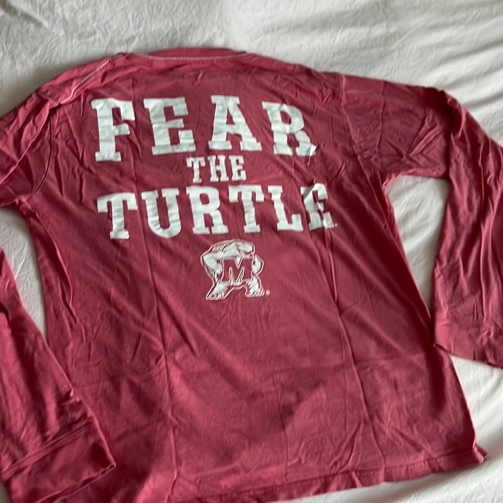 Pink University of Maryland UMD Long sleeve front pocket t shirt